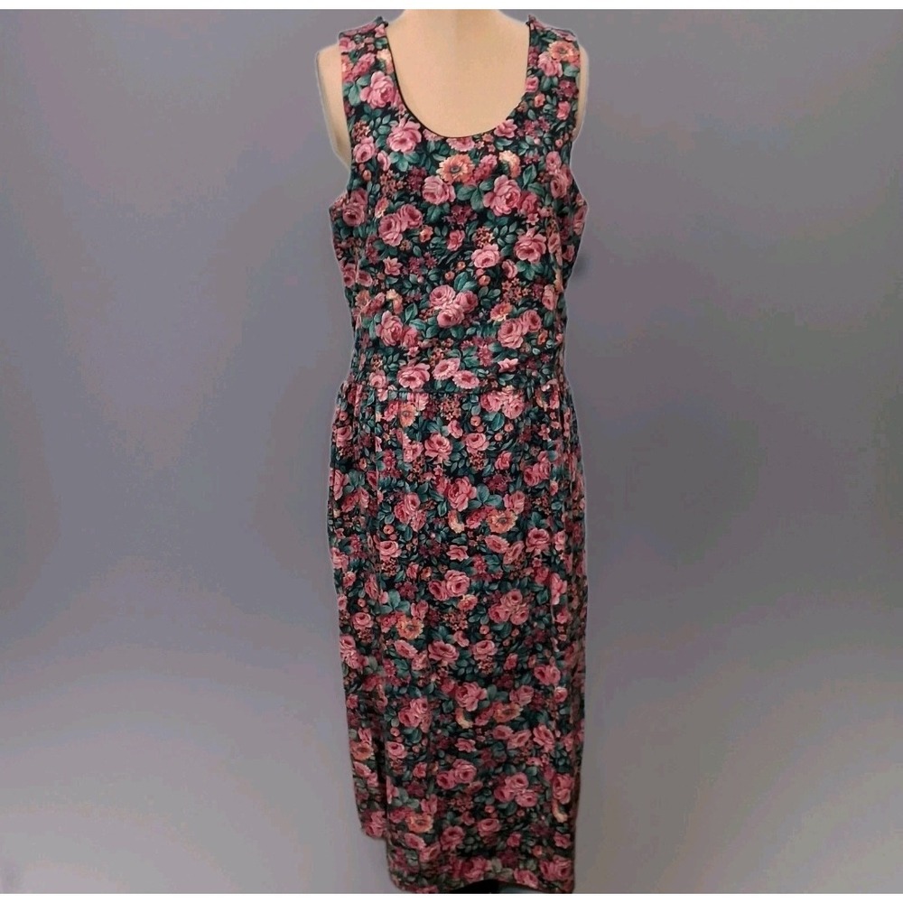 Michaela New England Floral Print Sleeveless‎ Midi Overall Jumper Dress VTG SZ M